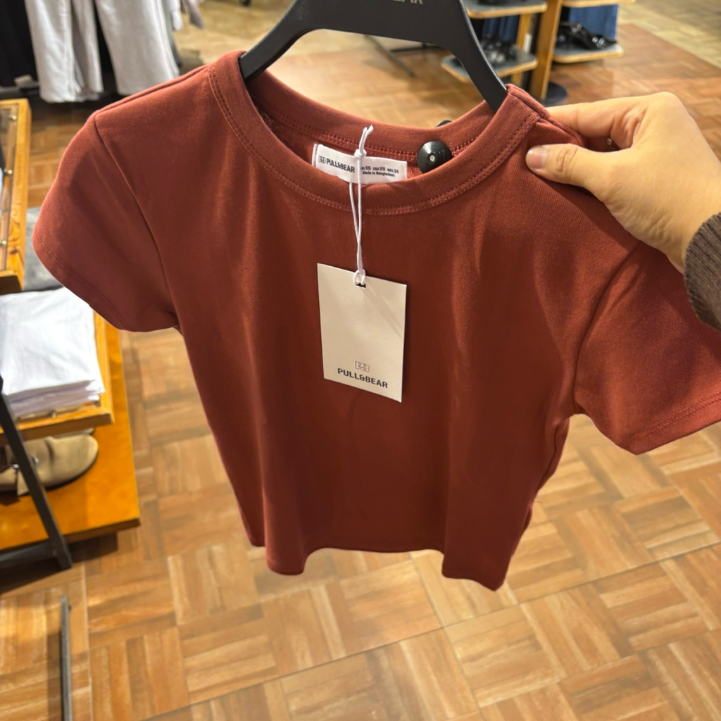 kaos t-shirt pull&bear crop polos crew neck dan v neck cewek