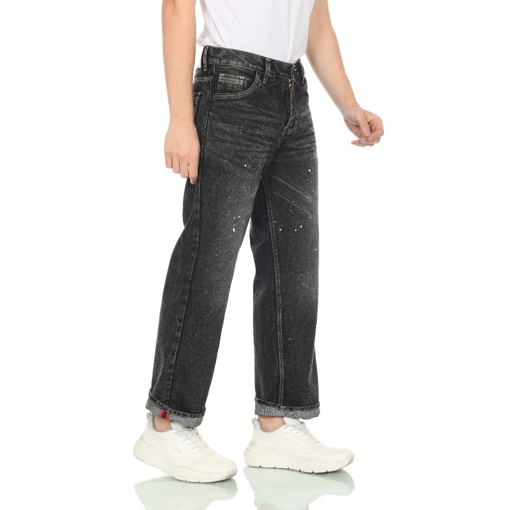 Berenice.id Celana Panjang Pria Jeans Baggy Loose Skena Snowblack Selvedge Painting White