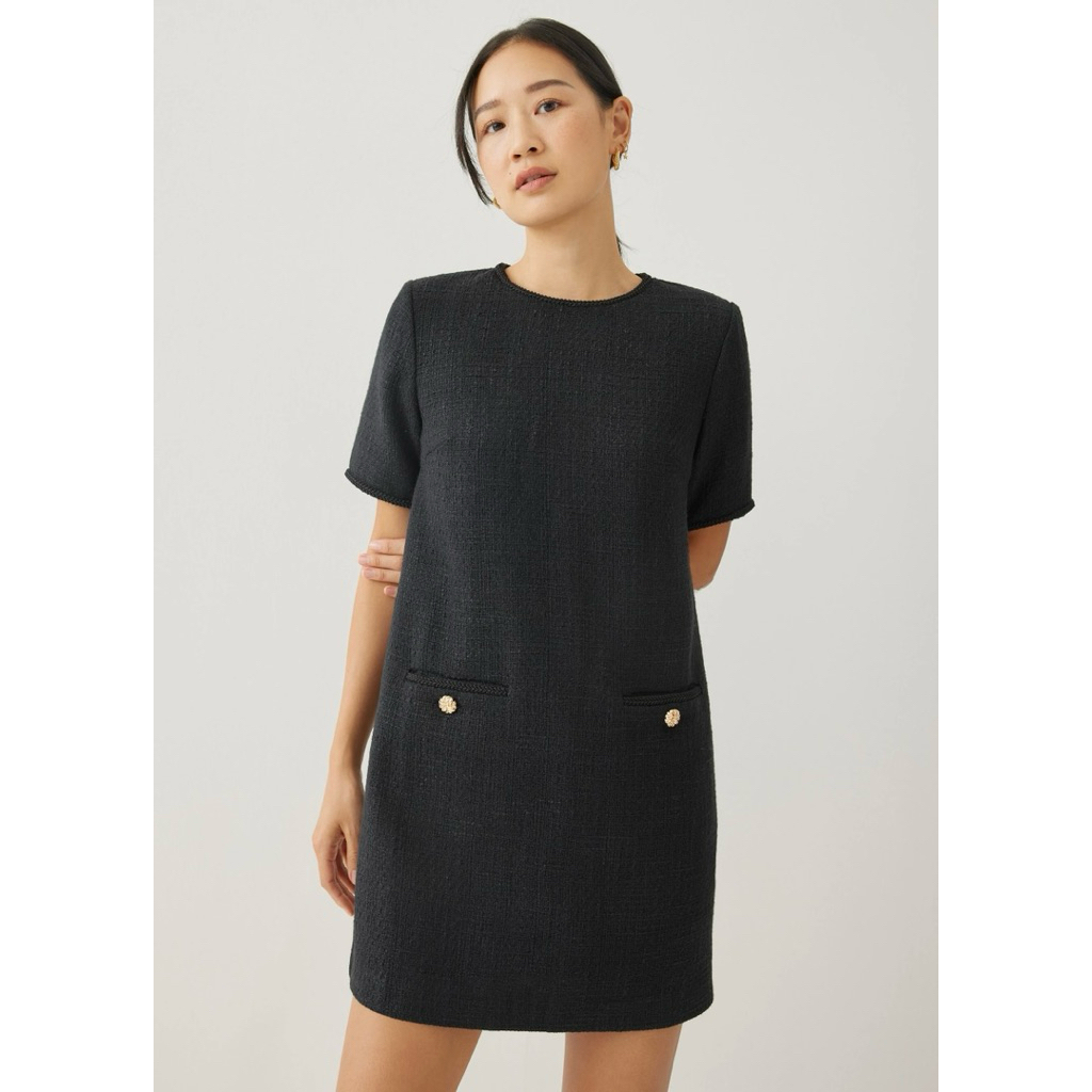 Love Bonito Tweed Dress with Gold Buttons