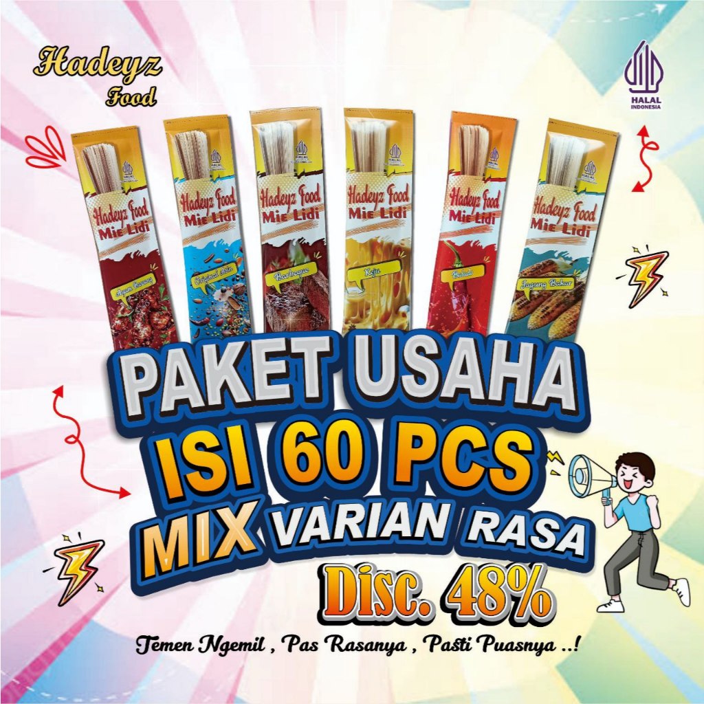 

Mie Lidi Kekinian 60 pcs 6 Rasa – Snack Viral Pedas, Manis, Gurih Lengkap!