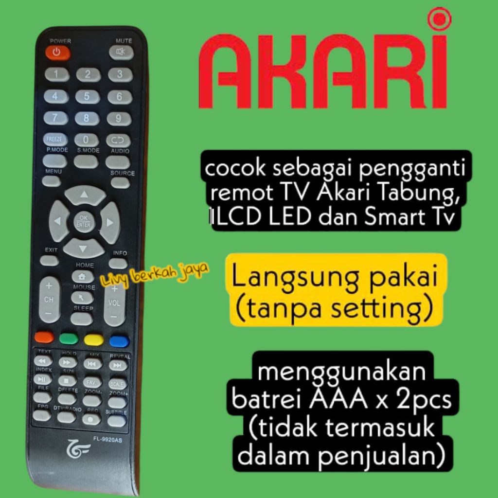 Remot Remote Smart LED TV Pengganti Tanpa Setting Akari FL-9920AS LE-32V99SM LE-50D99SBS SC-53V32D S