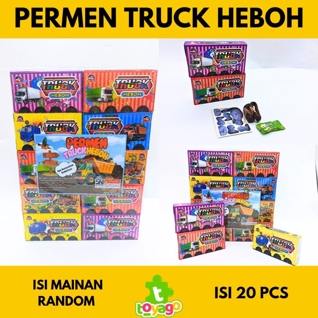 

Truck heboh Mainan permen isi 20 pcs 1 puzzle dan permen rasa buah buahan grosir murah (permen truck HEBOH toyago toys)
