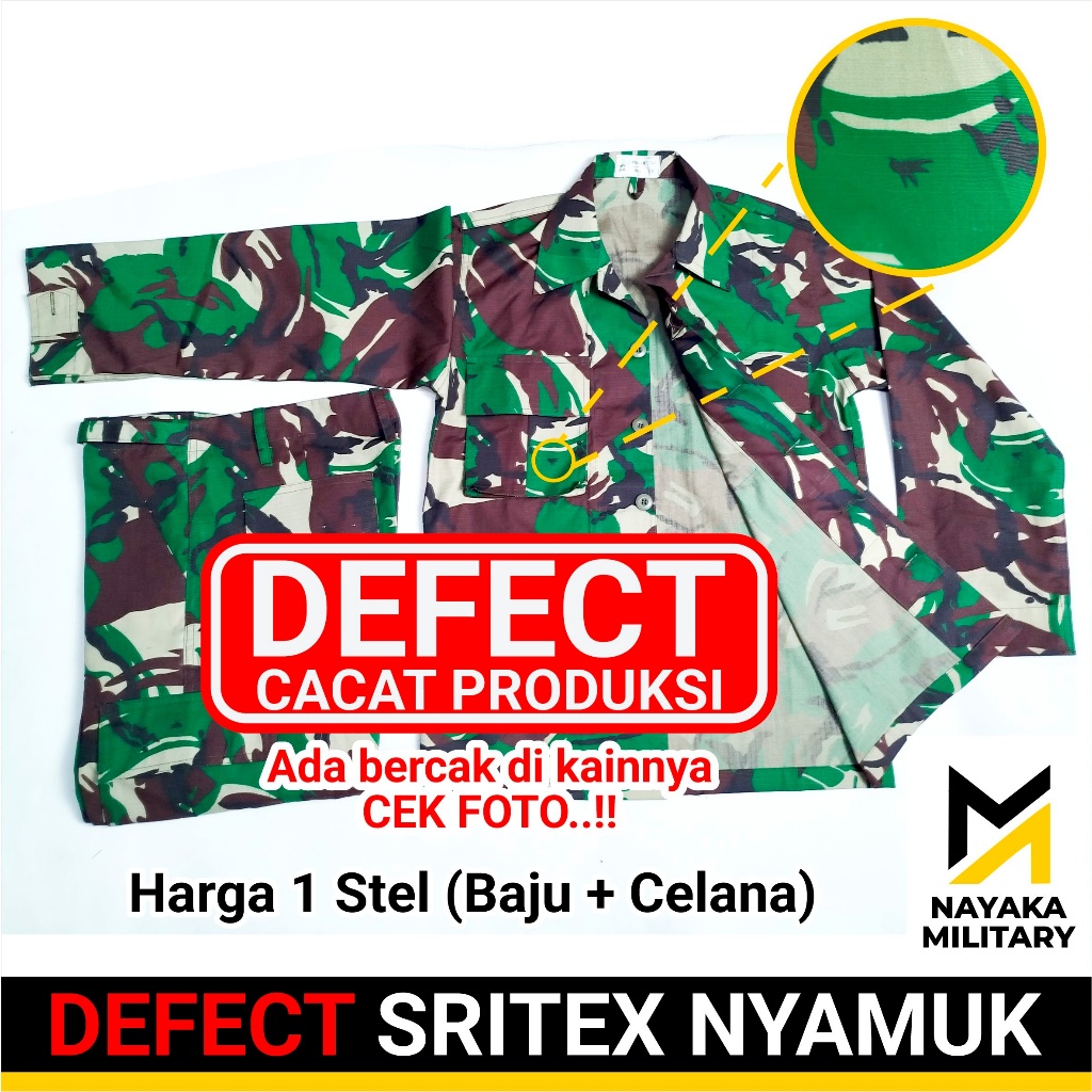 DEFECT CACAT PRODUKSI Baju PDL Sritex Nyamuk TNI AD Seragam Tentara Sritek 888 TNI AD Stelan Loreng 