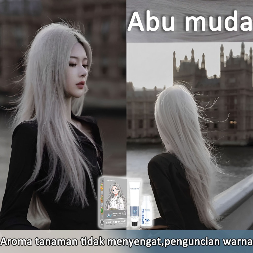 【Trendy stylish】 FEKAGNAS abu-abu Cat rambut 200ml perlu bleach,Cat rambut profesional trendy gaya k