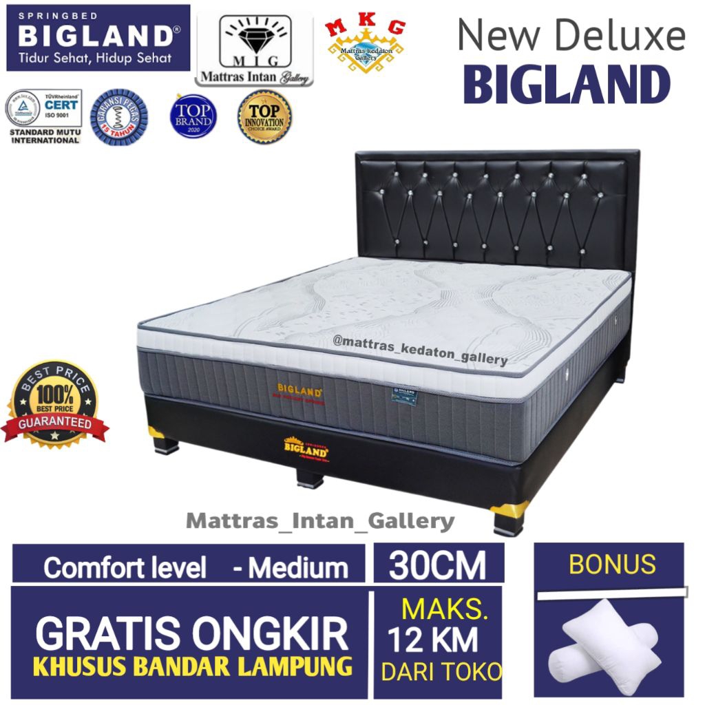 Springbed Bigland New Deluxe Big Pocket 3Zone T 30cm - kasur spring bed big land full set size 160 -