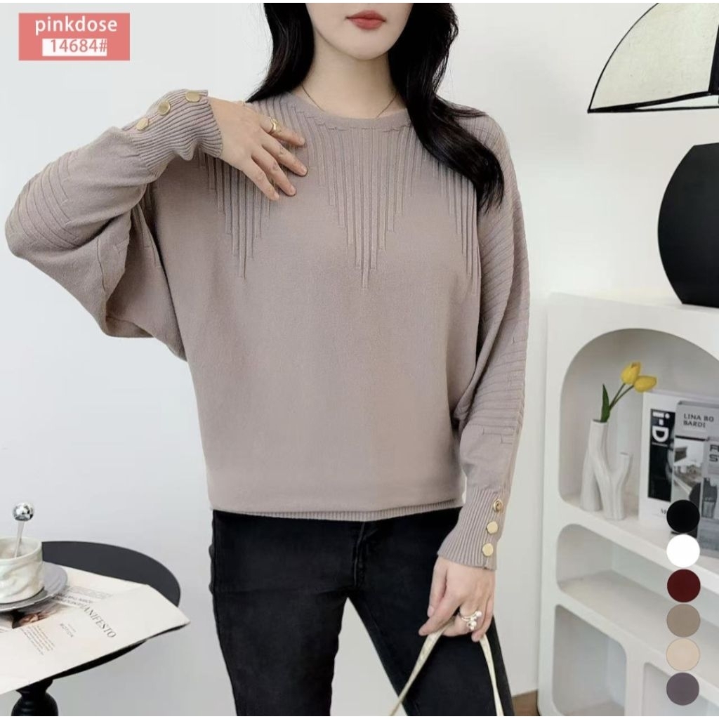 ATASAN RAJUT PINKDOSE BATWING KANCING GOLD 14684