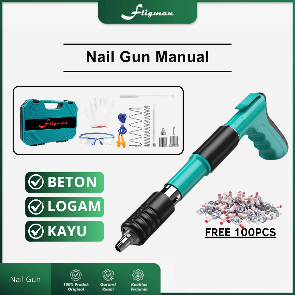 Fligman Alat Paku Tembak Beton | Nail Gun Mesin Paku Rivet Paku Tembak Manual Untuk Beton Kayu Logam