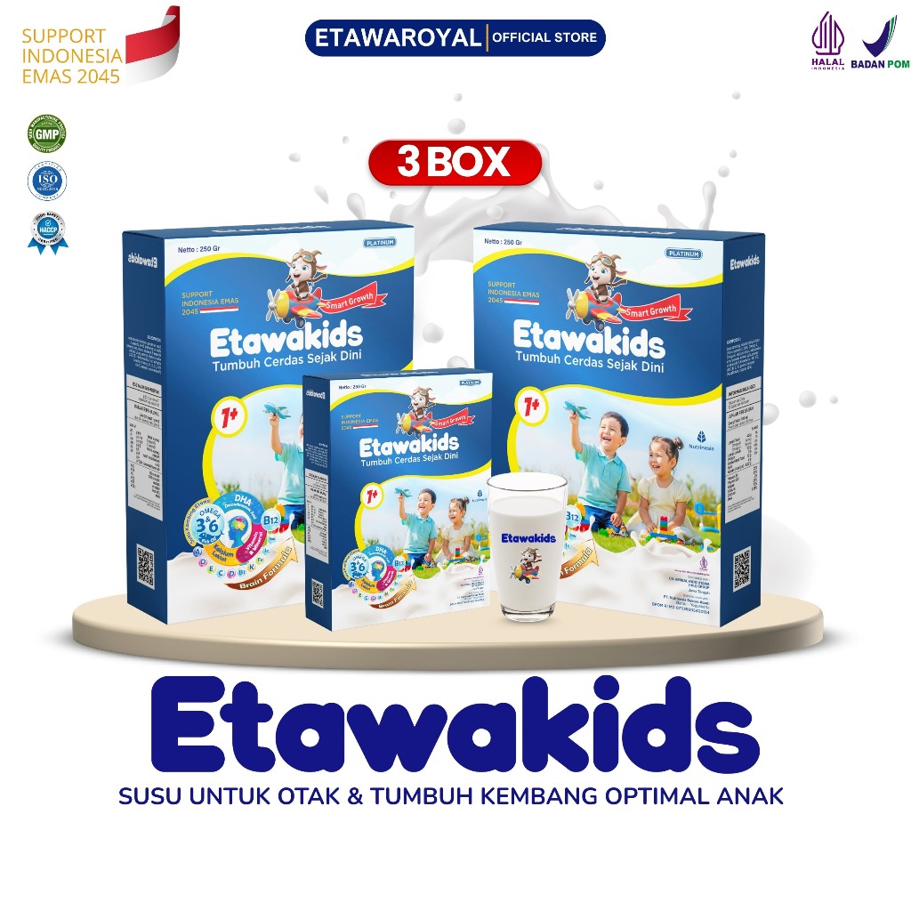 

Etawakids Platinum – Susu Etawa Anak yang Membantu Pertumbuhan & Daya Tahan Tubuh - Kemasan 250gr Paket 3 Box