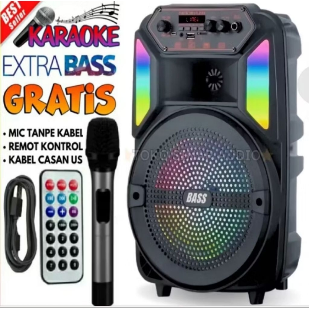 Speaker Bluetooth Kimiso 8.5inc Subwoofer aktif Mp3 player 7801 Gratis Mic karaoke player karoeke FM