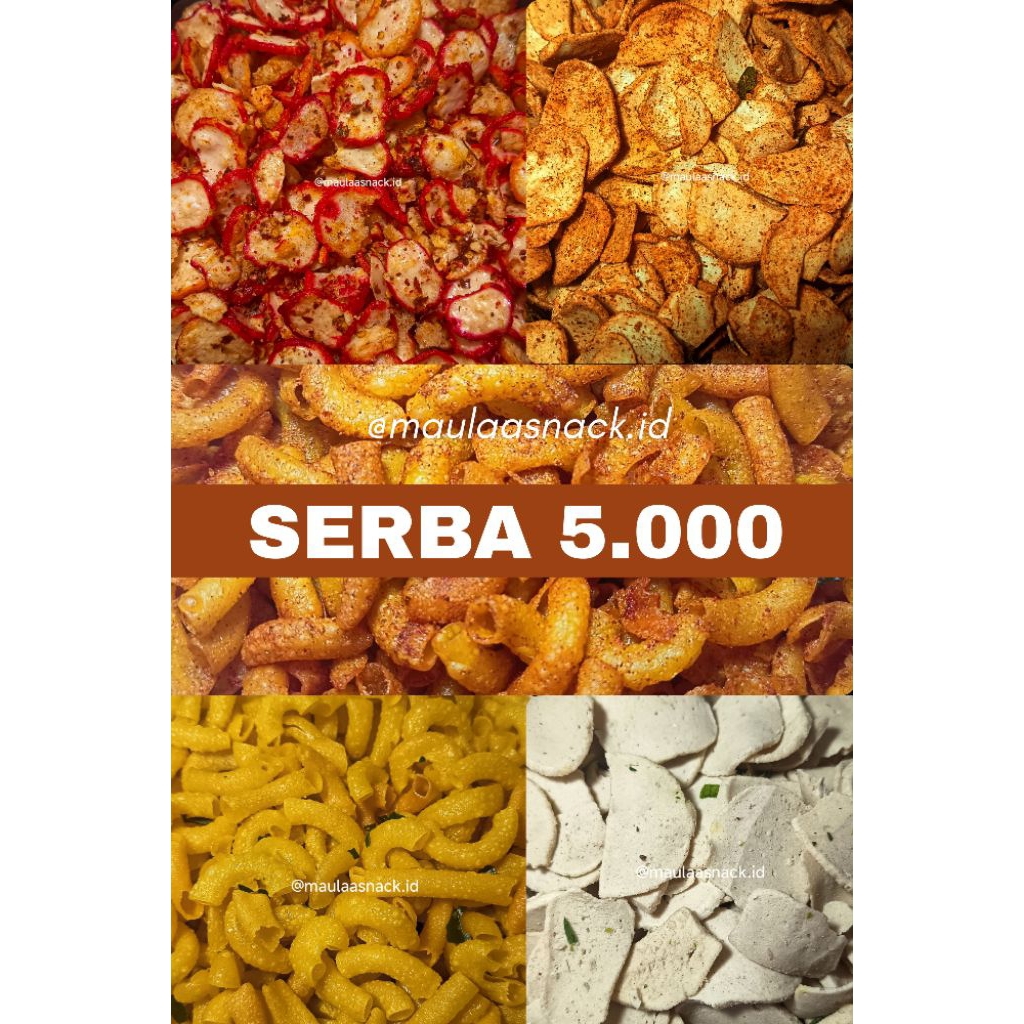 

Aneka snack SERBA 5.000 | KERUPUK SEBLAK | MAKARONI | BASRENG isi 55 gram. PEDES ASIN GURIH