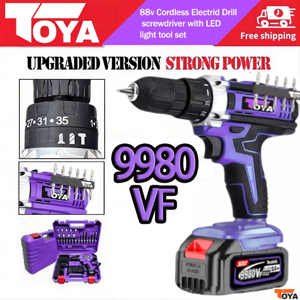 TOYA 88V Mesin Bor Cordless Beton Besi Kayu Baterai Tangan Cordless Drill Battery impact drill