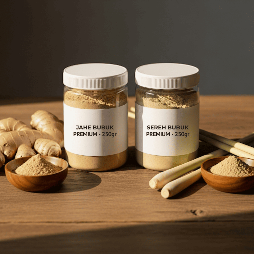

Bundling Jahe Bubuk Herbal Premium 100gr / 250gr | Jahe, Kunyit, Laos, Sereh | Jamu Rempah Tradisional Bubuk Organik Murni