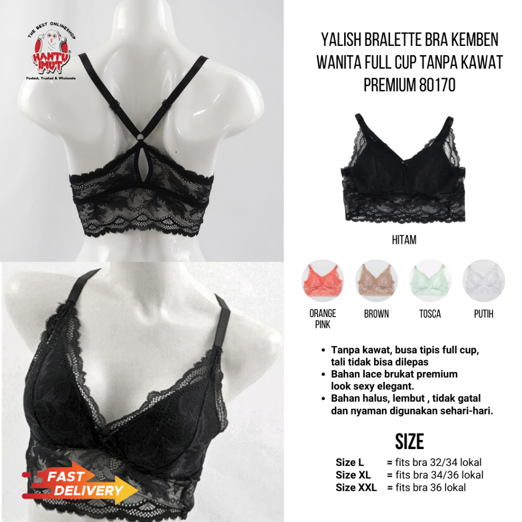Yalish Bralette Bra Kemben Wanita Full Cup Tanpa Kawat Premium 80170 | Braa Lace