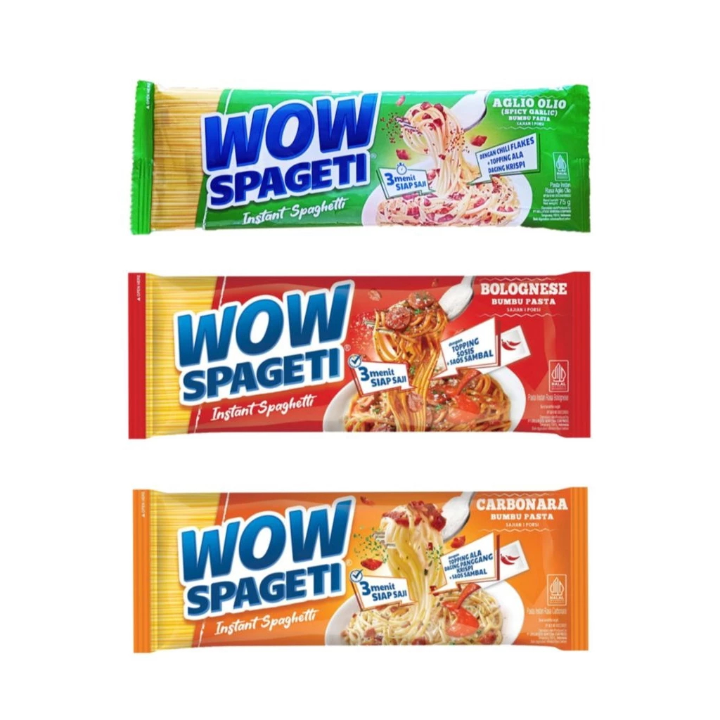 

WOW Spageti Instan Spaghetti 75gr / Meaty Bolognese dan Aglio Olio