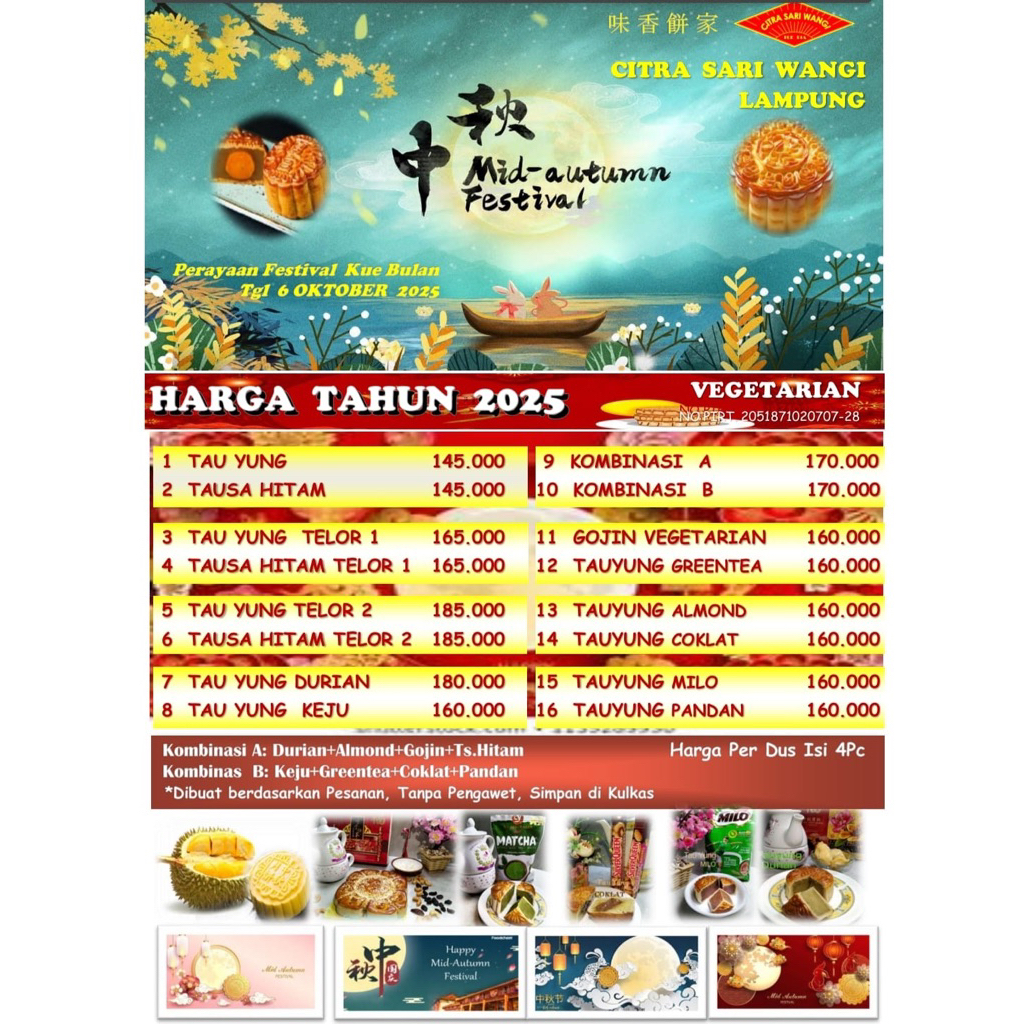 

Fresh made by order - CITRA SARI WANGI - KUE BULAN - VEGETARIAN - MOONCAKE FESTIVAL