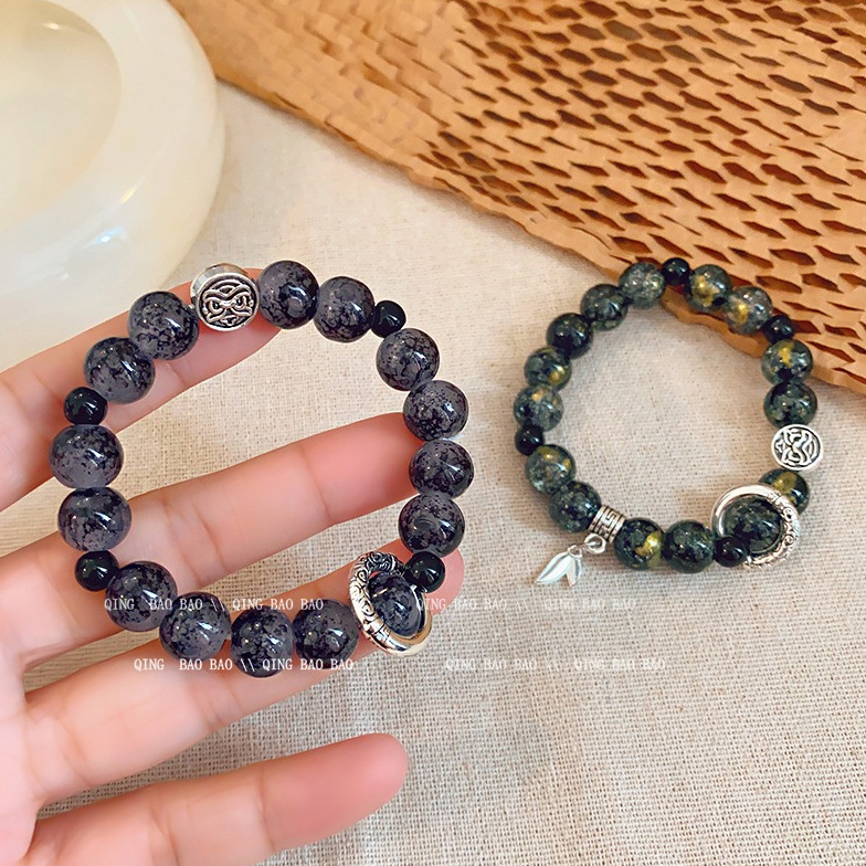 Gelang Manik-manik Kristal Hitam Kaca Mikro Aksesori Gelang Manik-manik Modis Gaya Tiongkok Bracelet