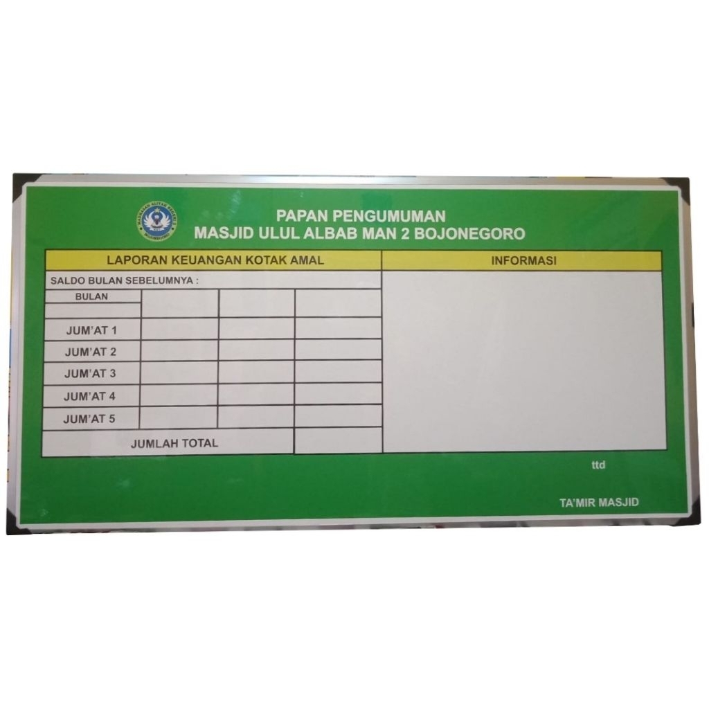 

PAPAN PENGUMUMAN KEUANGAN MASJID