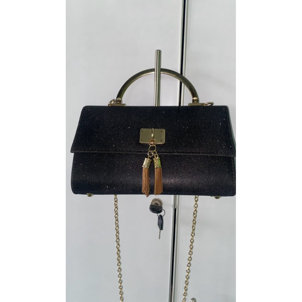 [PRELOVED] TAS PESTA WANITA TAS KONDANGAN HANDLE BAG CLUTCH BAG MEWAH BLINK BLINK JET BLACK