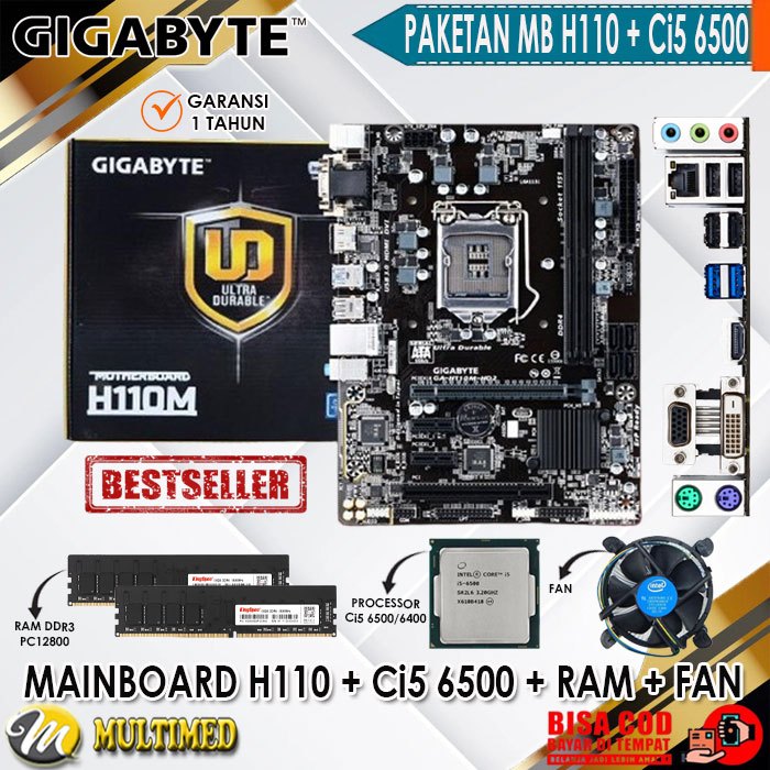 Paket Motherboard H110 LGA 1151 DDR4 + Core I5 6400 / 6500 + Fan + RAM