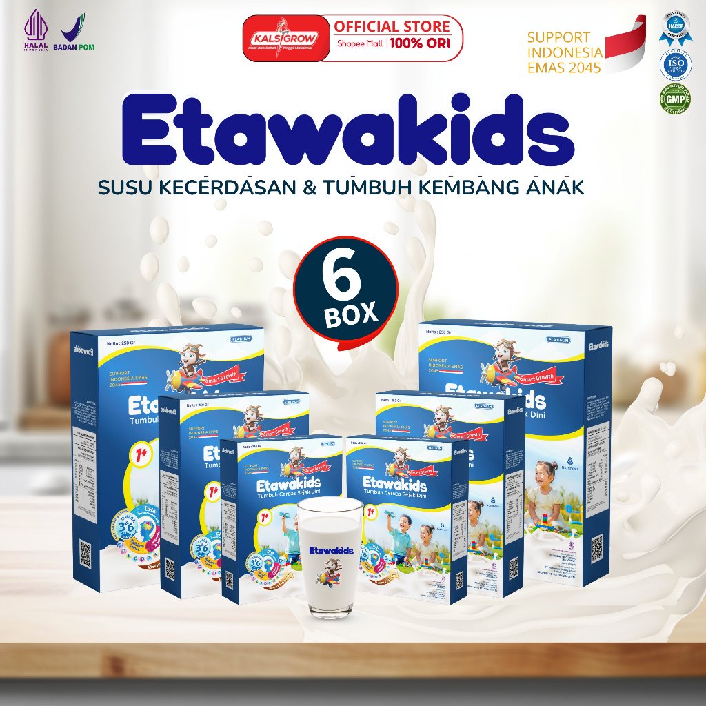 

Etawakids Platinum Susu Etawa – Nutrisi Lengkap untuk Imun, Motorik & Pencernaan Anak - Paket 6 Box Kemasan 250gr