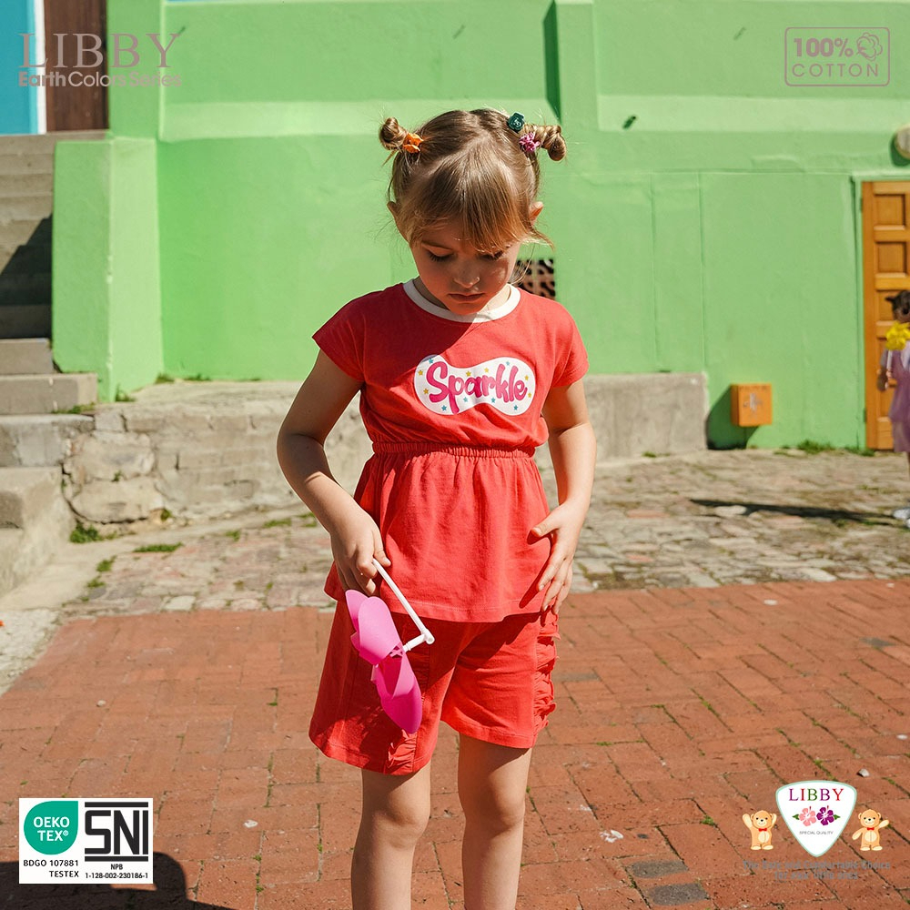 LIBBY Setelan Pendek Bayi & Anak Perempuan Polos Sablon LOLA SET