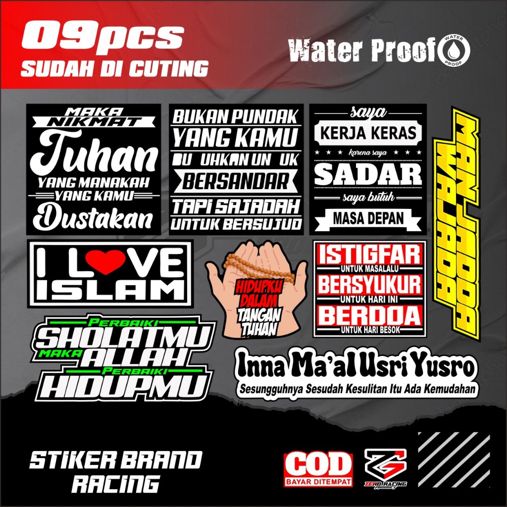 

Stiker Paket Stiker Pack 09 Pcs Kata - Kata Kece Stiker Water Proof