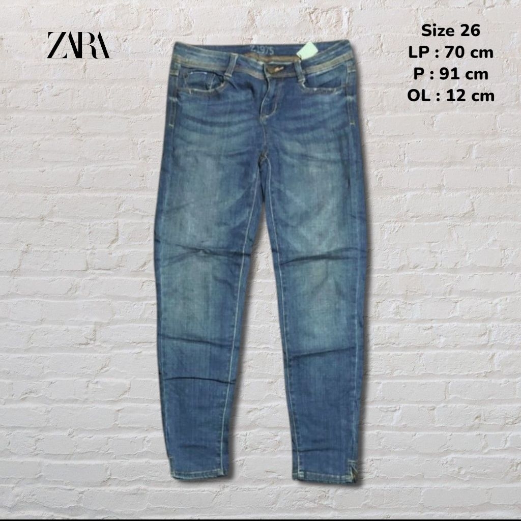 Size 26 Celana Panjang Jeans Zara Basic Blue Washed Fading Skinny fit Original Second Preloved #C2J1