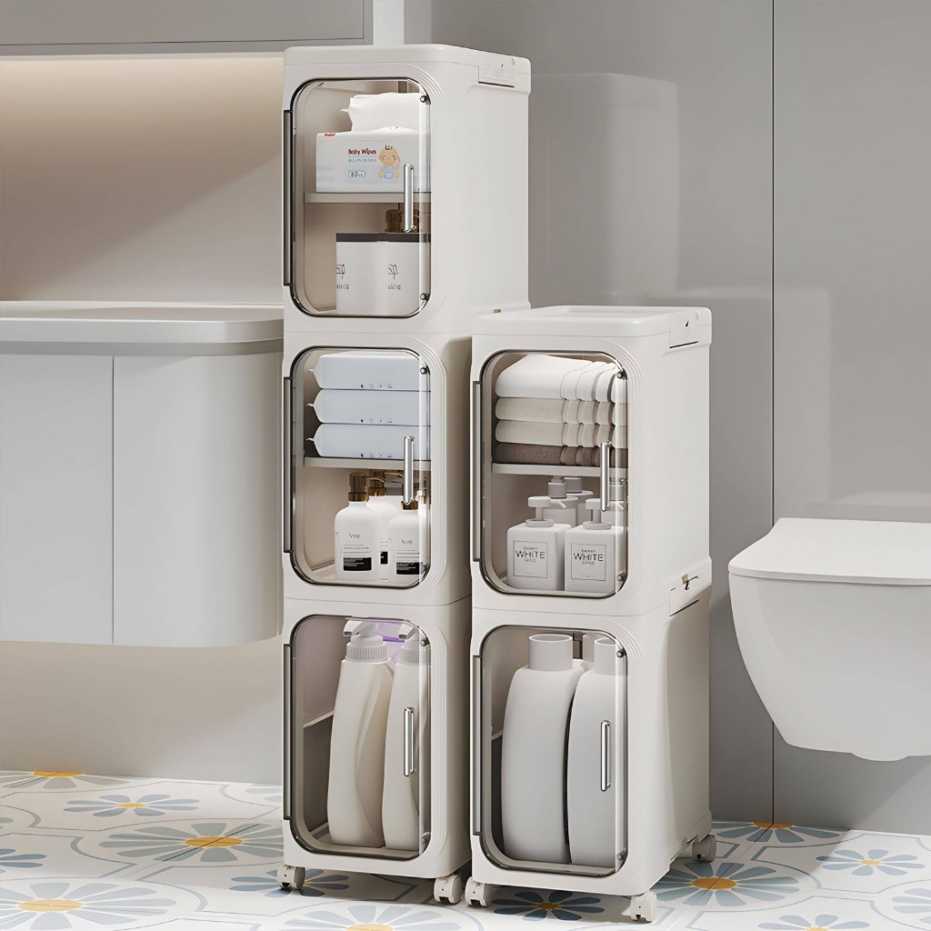 Rak Penyimpanan Serbaguna dengan Pintu Transparan & Roda / Rak Dapur / Rak Snack / Rak Buku Desain M