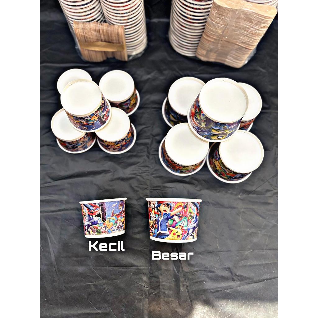 GELAS PAPER ES KRIM KECIL + SENDOK KAYU ISI 50 SET