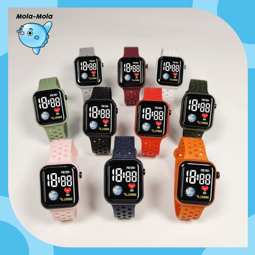 Jam Tangan Digital LED Wanita Dan Pria Strap Rubber Dial Kotak Tampilan Layar Besar Y1972