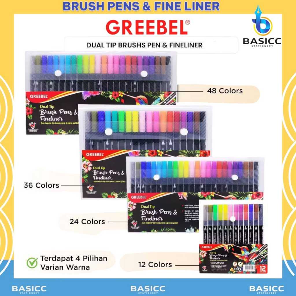 

Greebel Dual Tip Brush Pen Color / Spidol Set Marker Drawing Pen / Pena Kuas Warna