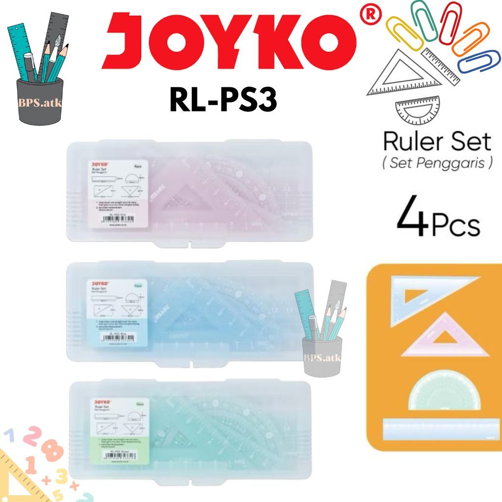 

(1 Set isi 4) JOYKO Ruler Set / Penggaris Set RL-PS3 Warna Pastel isi4 Lengkap Untuk Sekolah