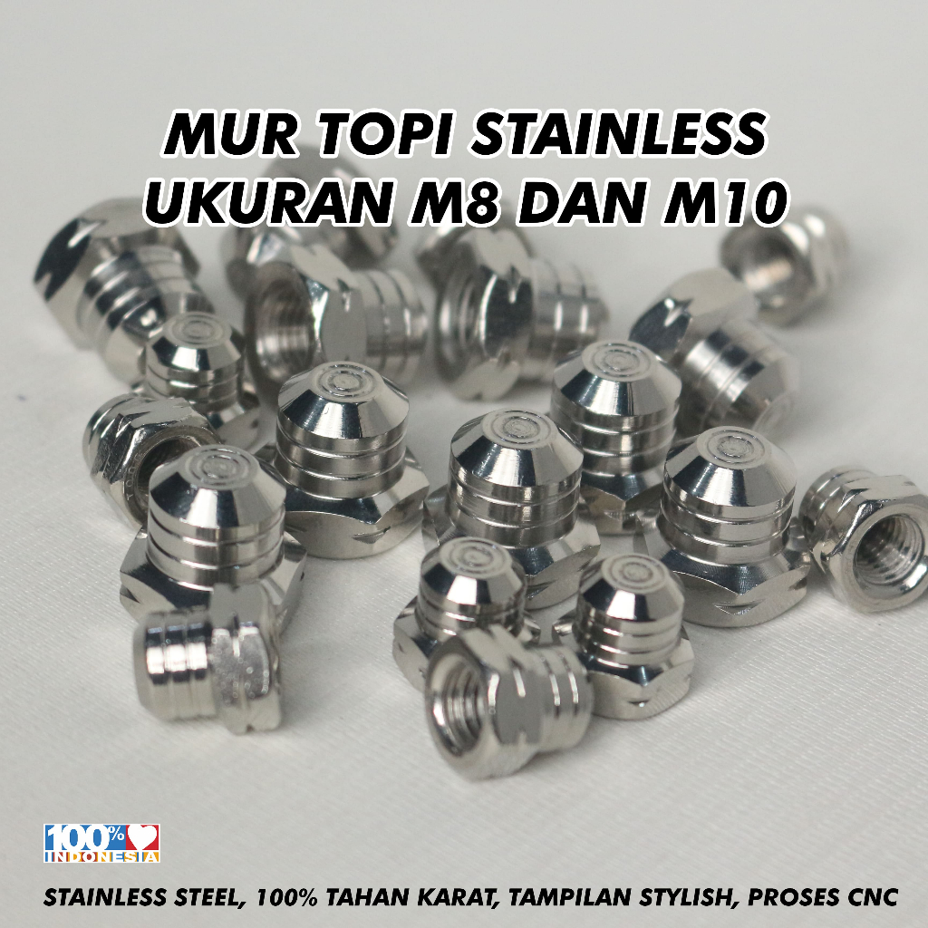 Mur Topi M10 Drat 14 picth 1,25 Stainless CNC  HALUS By Alpha Project