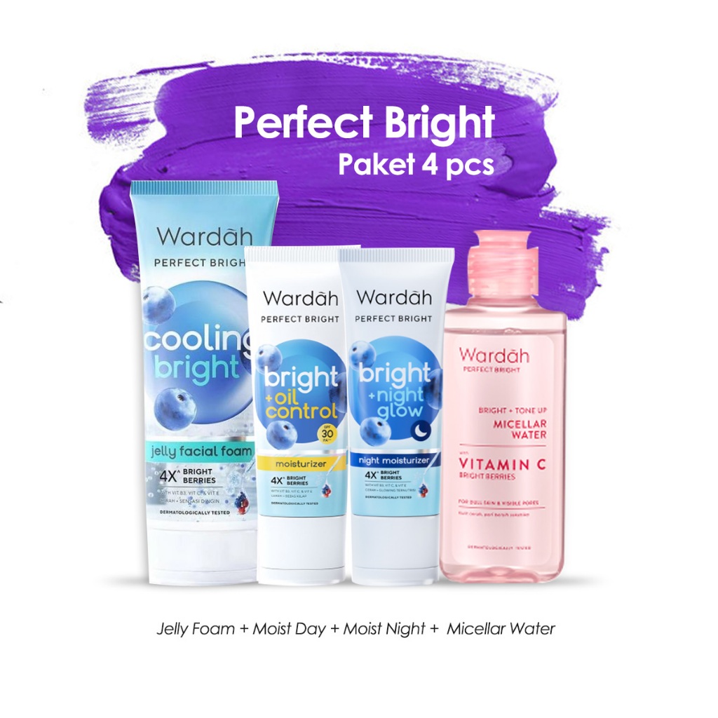 Paket Wardah Perfect Bright 4 pcs (Creamy Foam, Moisturizer Day, Night Moisturizer, Serum)