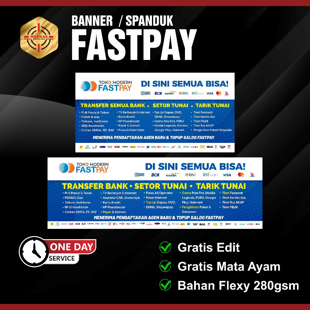 Print Spanduk / Banner Fastpay Bahan Flexy 280gsm