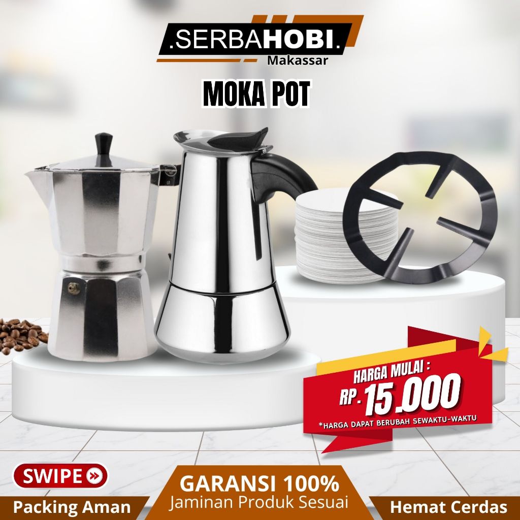 Espresso Coffee Maker Moka Pot Stainless / Aluminium / Alat Pembuat Espresso Manual / Tatakan Kompor