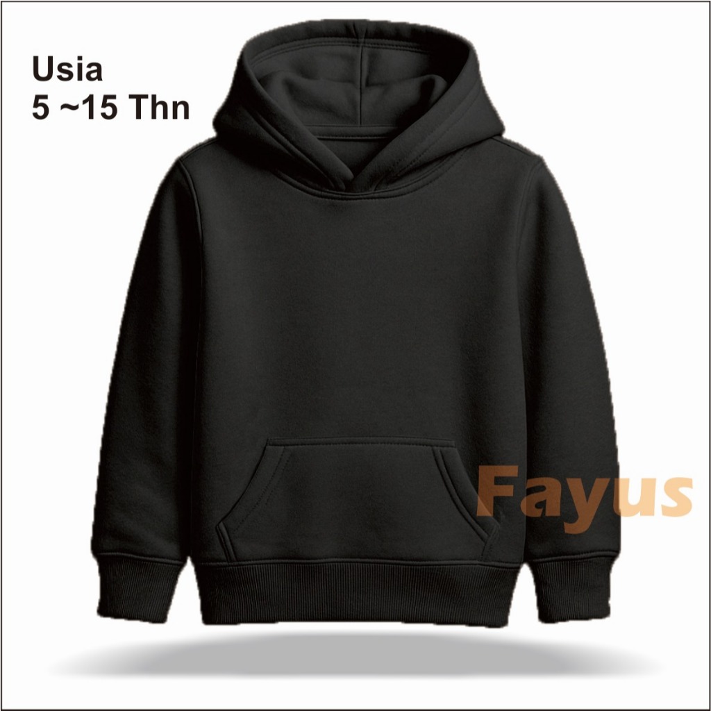 Hoodie Anak Unisex Polos Warna Abu Hitam | Sweater Hoodie Anak 6-15 Tahun