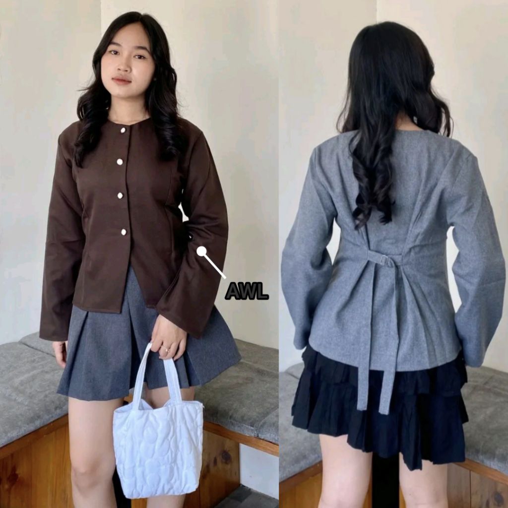 Blazer wanita Korea style jumbo premium kekinian slim fit panjang outer semi wol BB 70 kg / Ailee lo
