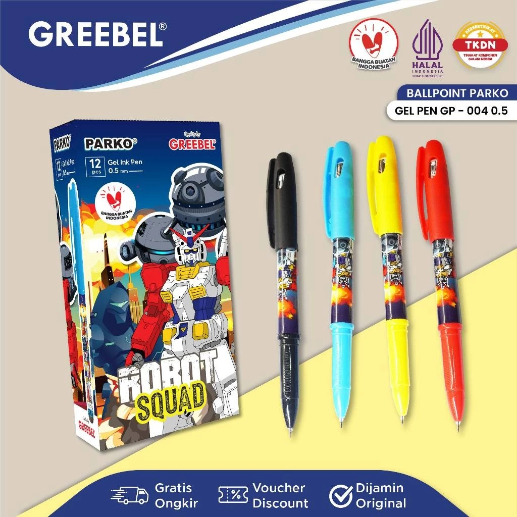 

PARKO PULPEN GEL / Gel Pen GP- 004 0.5 Hitam (12PCS/SET) / Ballpen Gel Ballpoint Bolpen Bolpoin Pena Gel