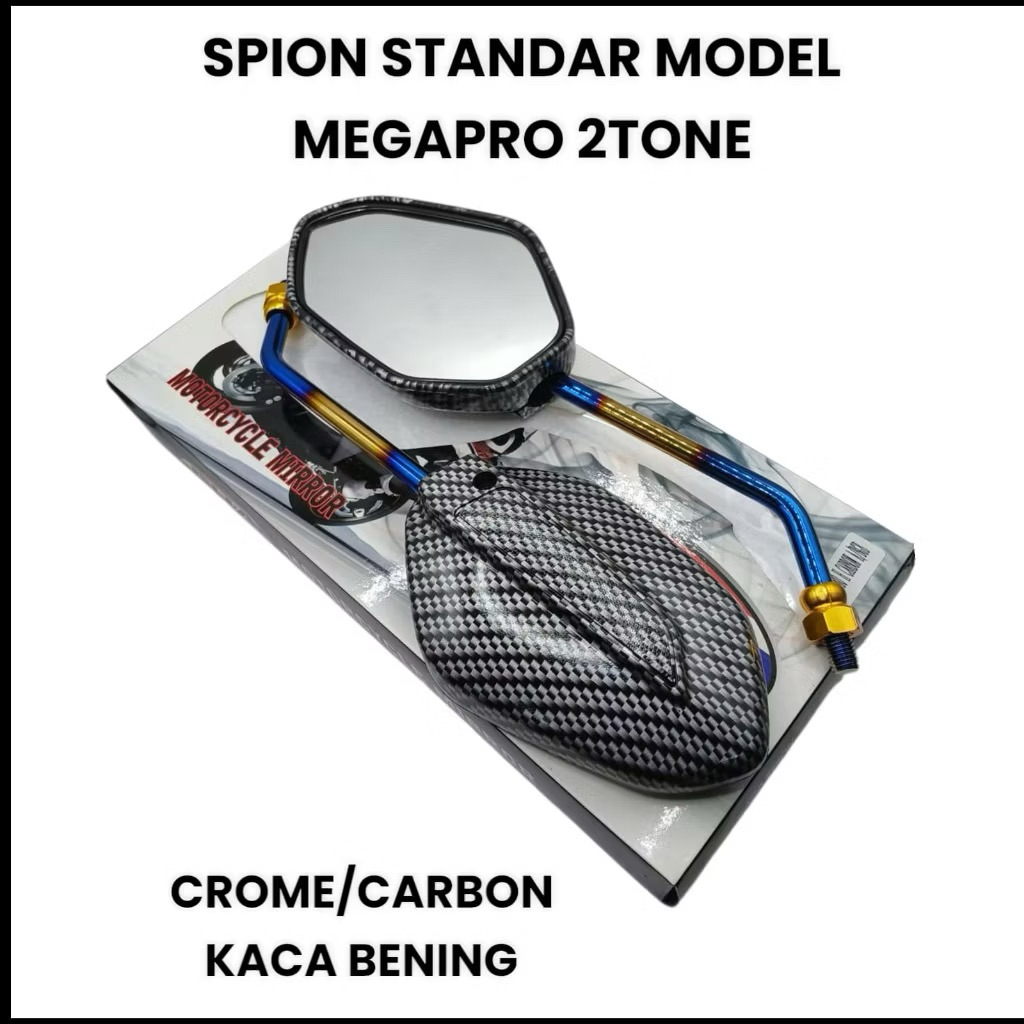 Spion standar mega pro carbon kilap tangkai twotone kaca spion variasi model standar megapro kaca pu