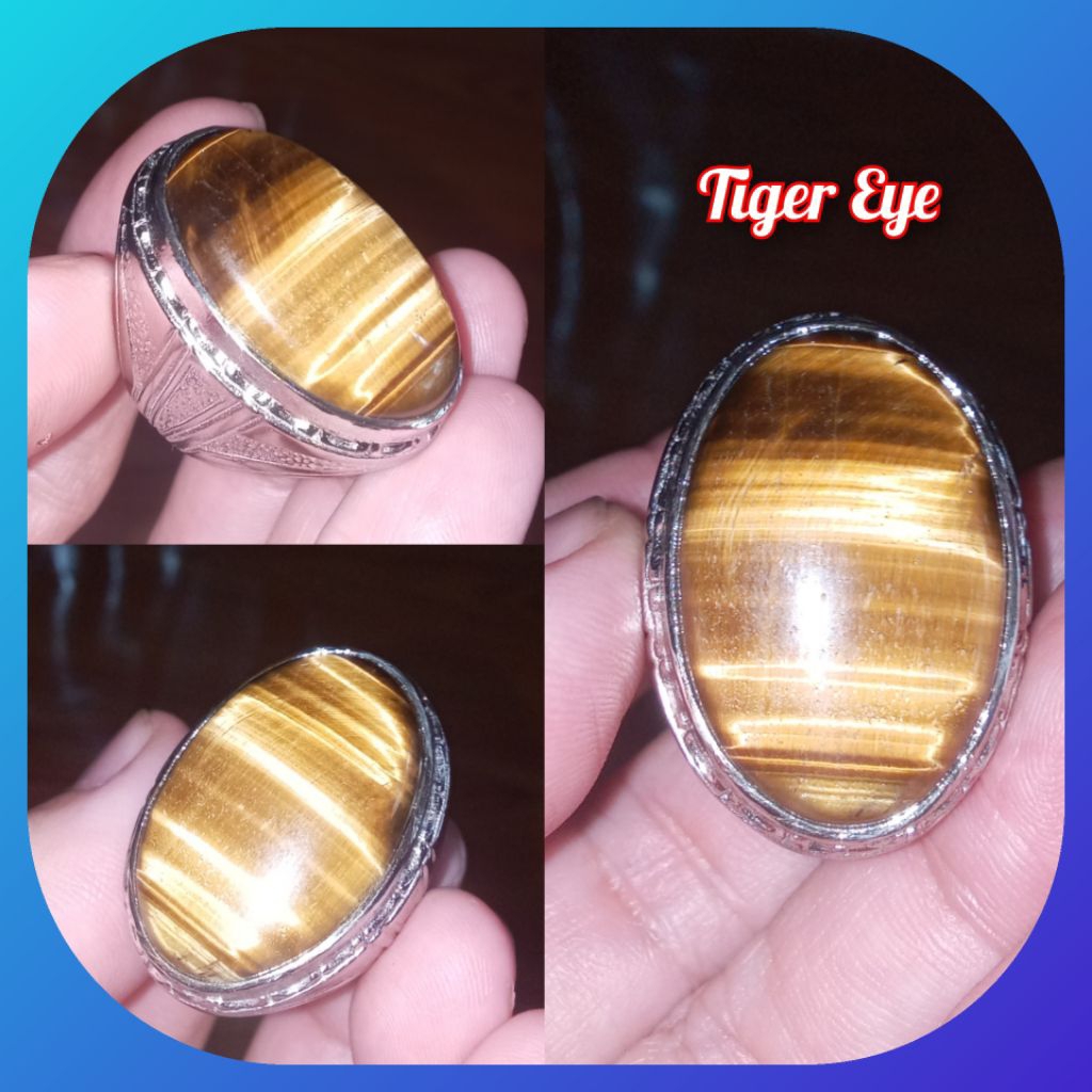 Cincin Batu Permata Tiger Eye Asli Size Jumbo Top Natural