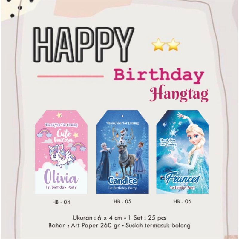 

[25 pcs] Hangtag bday / ultah / birthday / ulang tahun / Tag bday / Tag nama / Label tag ultah