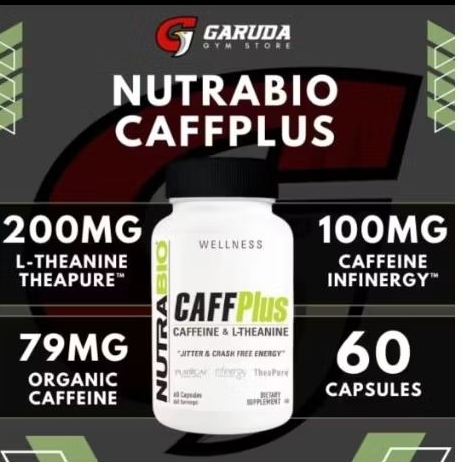 Nutrabio USA CAFFPLUS - Caffeine + L-Theanine 200mg - 60 Capsules Calm Focus Energy Tablet