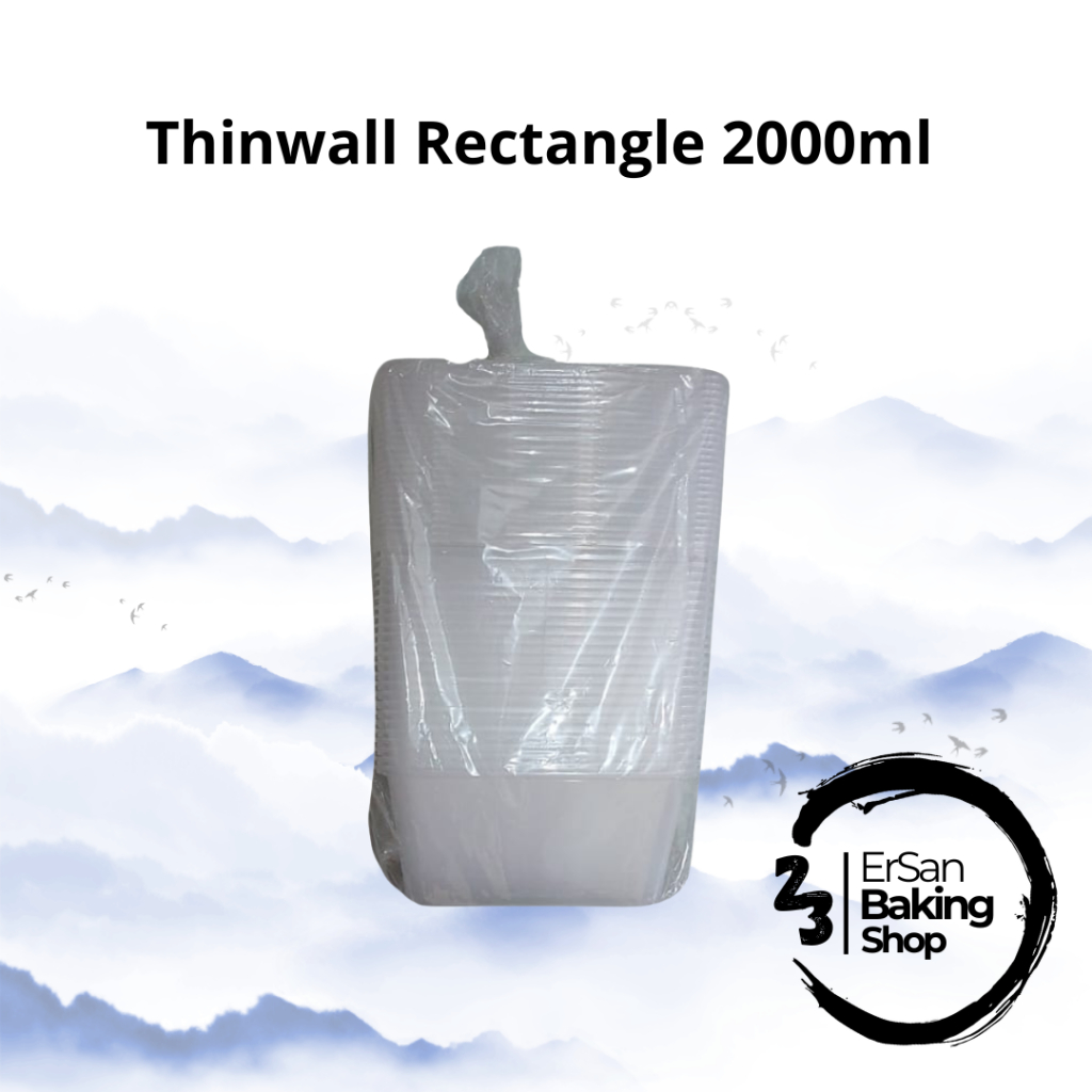 [25 Pcs]Thinwall Rectangle 2000ml/Kotak Makan Plastik 2000ml/Thinwall Meiji 2000ml/Kotak Nasi 2000ml