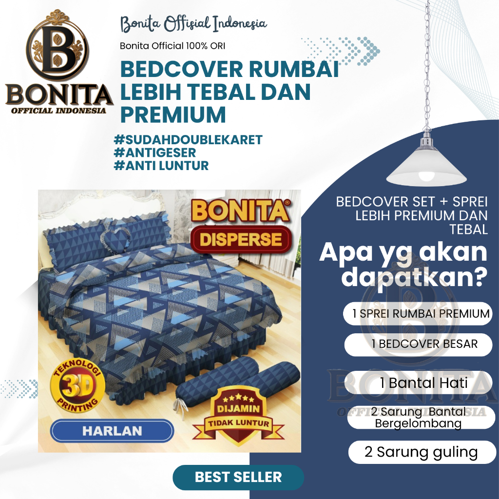 BONITA BEDCOVER RUMBAI SET KING SIZE 180X200 NO.1 || BEDCOVER BONITA 100% DISPERSE TEBAL PREMIUM ORI