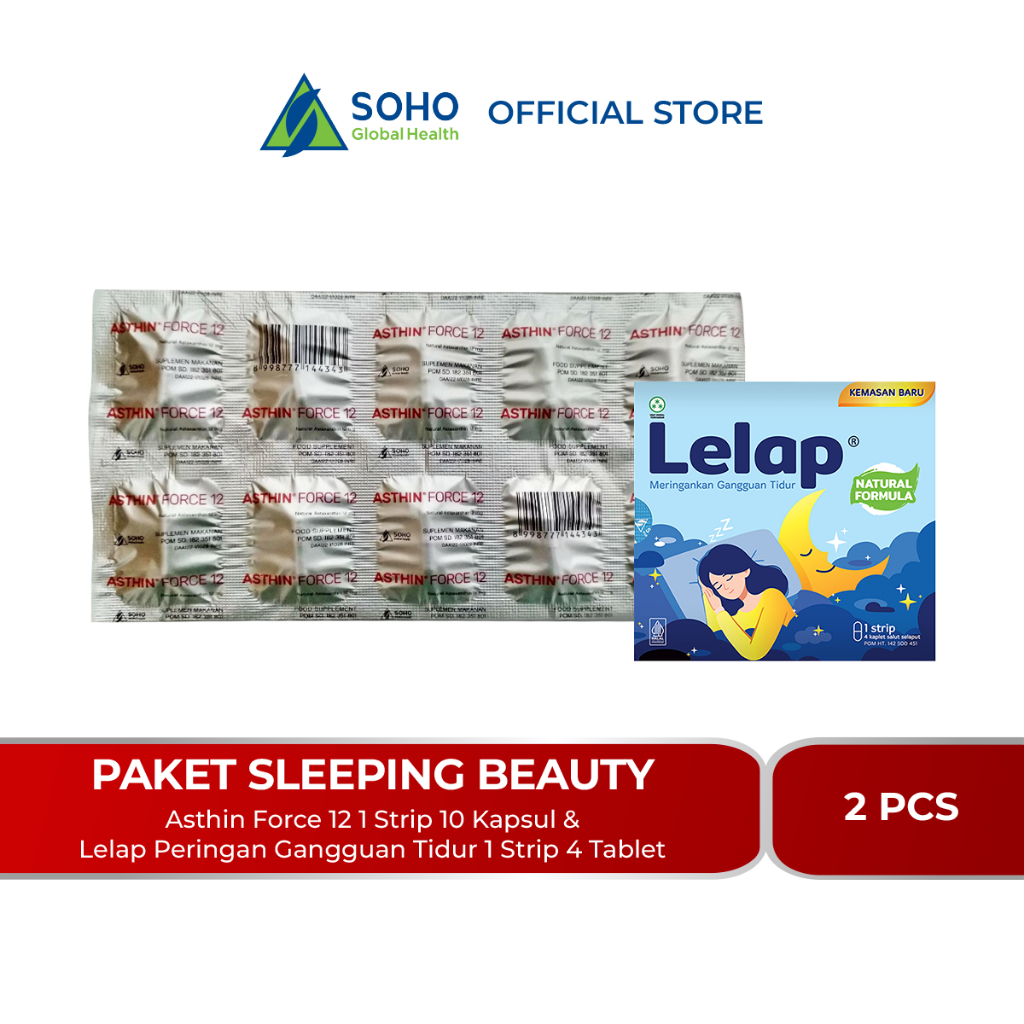 Paket Sleeping Beauty (Asthin Force 12 1 Strip @10 Kapsul & Lelap Peringan Gangguan Tidur 1 Strip @4