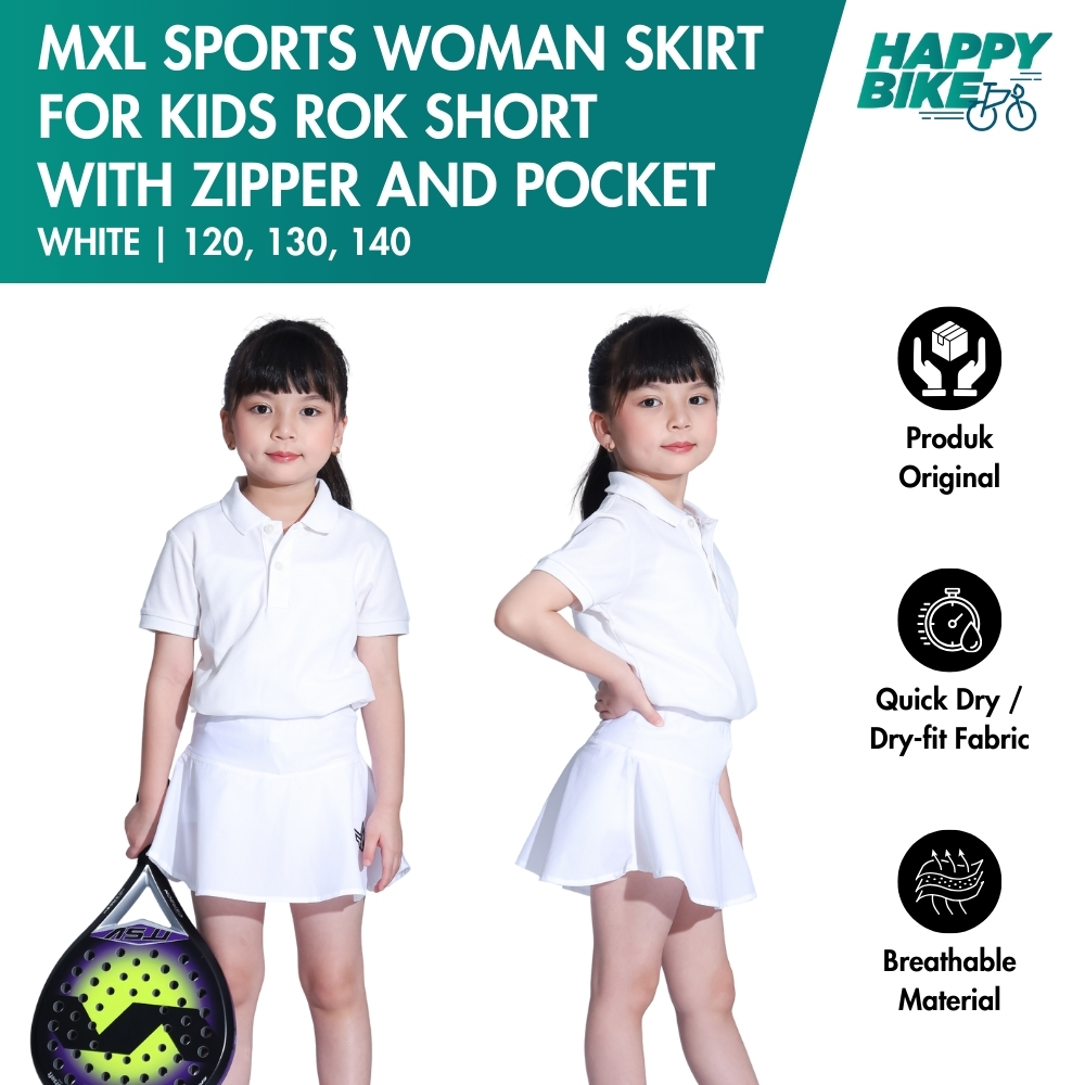 MXL SPORTS WOMAN KIDS SPORTS SKIRT ROK OLAHRAGA ANAK PEREMPUAN BAHAN PREMIUM WITH ZIPPER DAN FRONT P