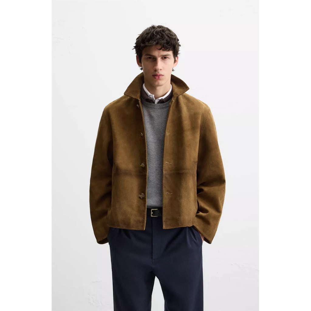 2025 Zara 100% suede boxy leather jacket BNWT