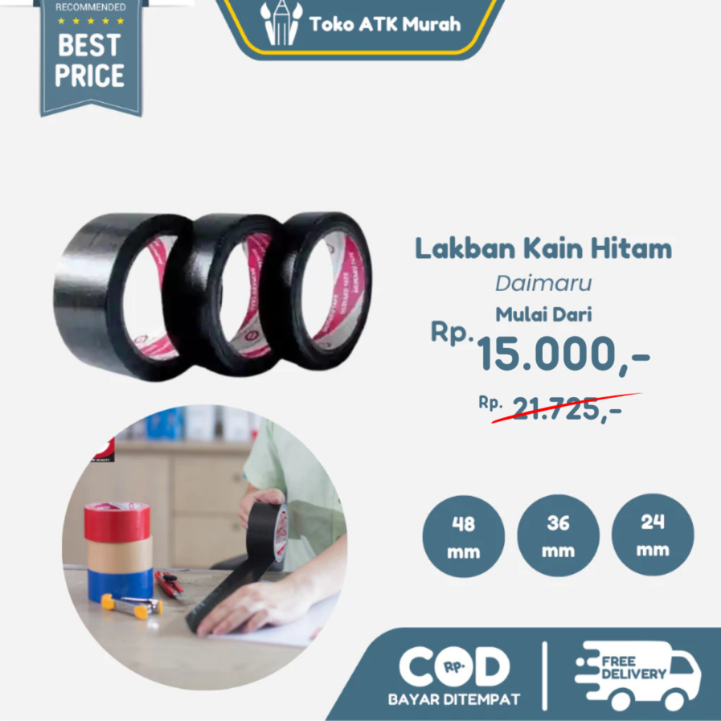 

Lakban Hitam Daimaru 36mm 1,5" Inch - Cloth Tape Lakban Jilid