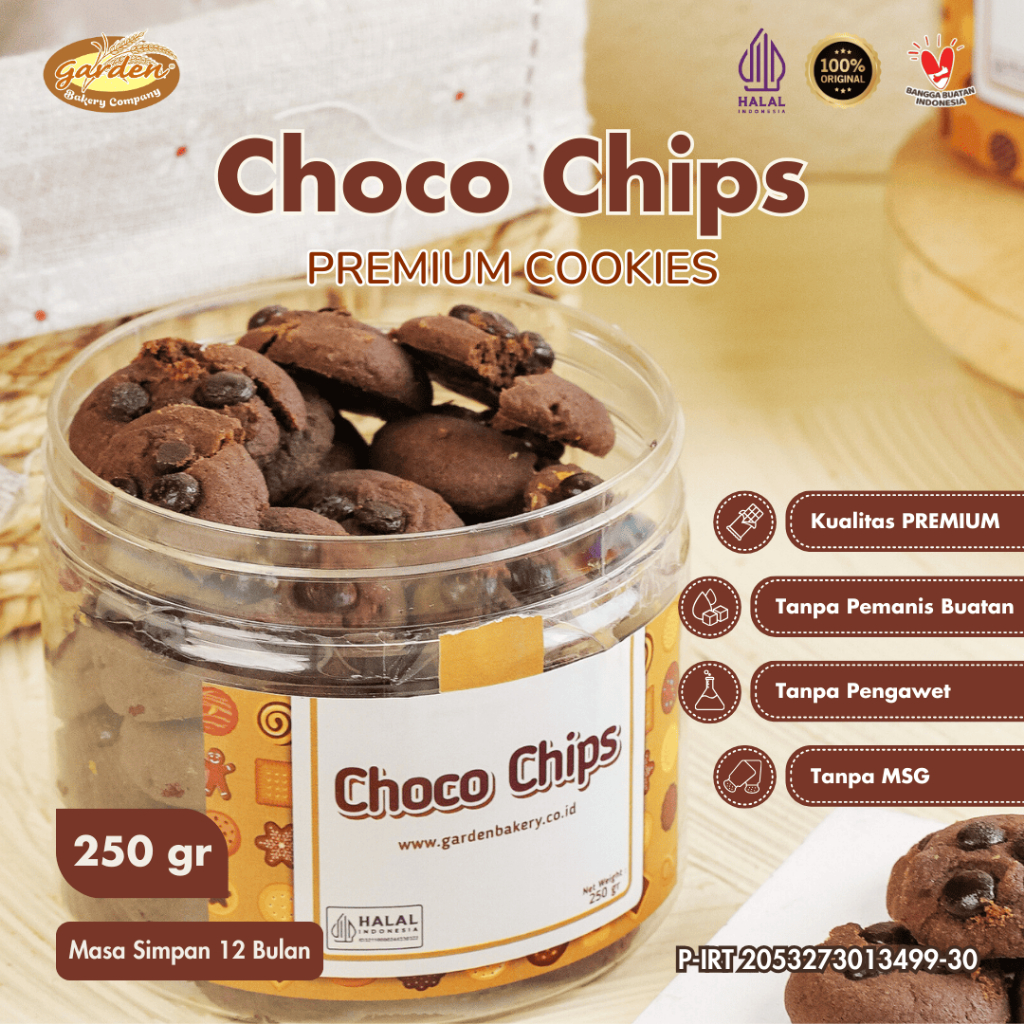 

Garden Bakery - Choco Chips Premium Cookies 250gr Kue Kering Cemilan Makanan Lebaran